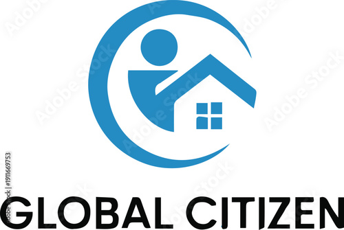 logo house with person and roof window community emblem