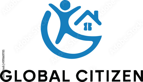 logo shelter and human figure forming home icon for charity