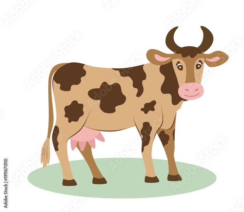 Cartoon cow isolated on white background. Cute farm animal illustration for kids designs, agriculture themes and spring concepts.