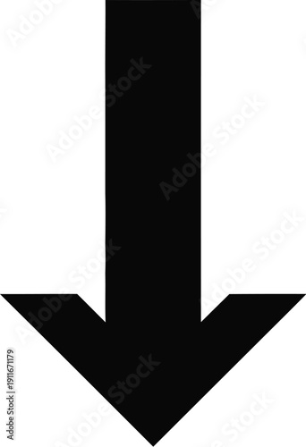 Single black downward arrow, minimalist flat vector illustration on a simple backdrop