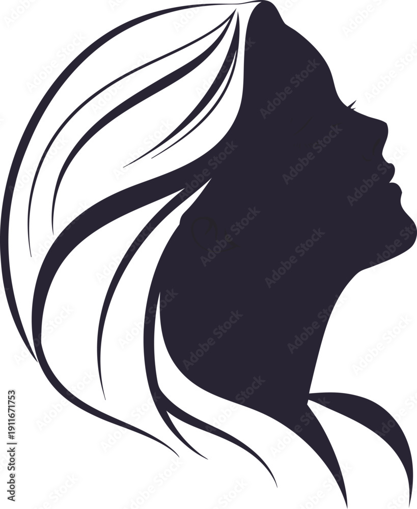 © T-Graphics IT - Minimalist line silhouette of a woman with long hair vector illustration EPS PNG file