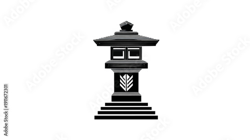 A black and white illustration of a Japanese garden lantern