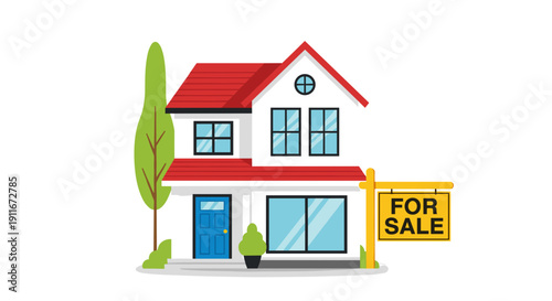 House for Sale with Red Roof.