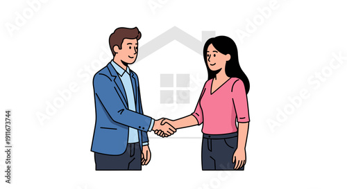 Man and Woman Shaking Hands Illustration.