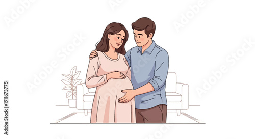 Husband Supporting Pregnant Wife Emotional Family Care Illustration