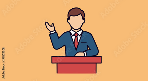 Man Standing at Red Podium Giving Speech.