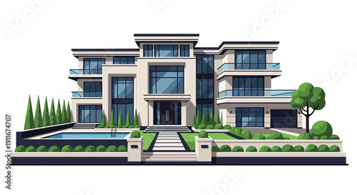 Modern Luxury House with Well Manicured Lawn.