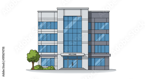 Modern Office Building Architectural Illustration.