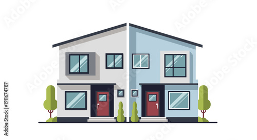 Modern Two Unit Residential Building Illustration.