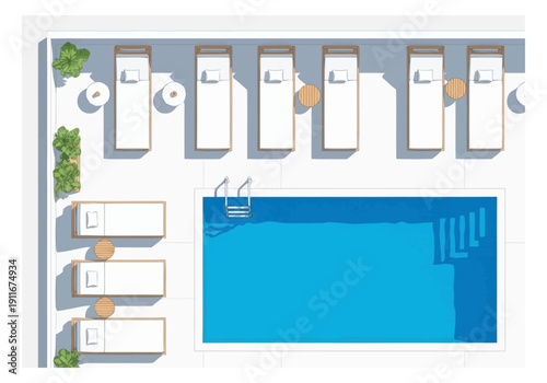 Top View Of Modern Resort Pool With Lounge Chairs And Greenery Ready For Vacationers Seeking Relaxation Outdoors furniture icons top view interior