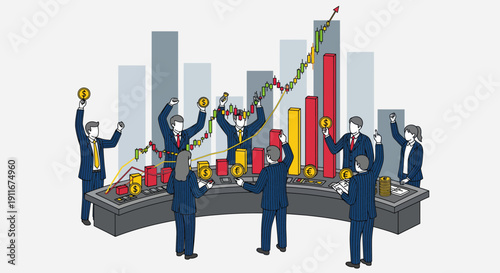 Businesspeople Celebrating Success Around Graph.