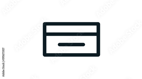 A stylized icon featuring a rectangular shape with a line dividing the top and a horizontal bar