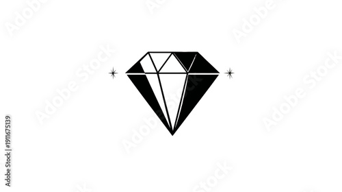 A simple, black geometric image, diamond-shaped, with stars on the sides, on a white background