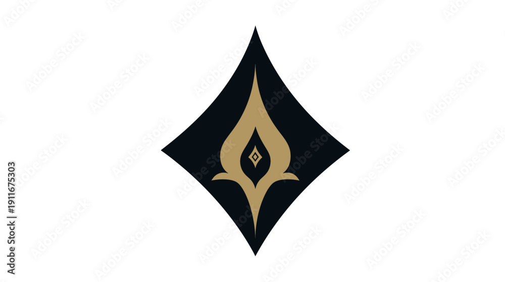Fototapeta premium A striking symbol; a black diamond shape encompasses a gold stylized floral or flame design