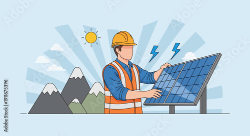 Solar Panel Technician Installing Renewable Energy System.