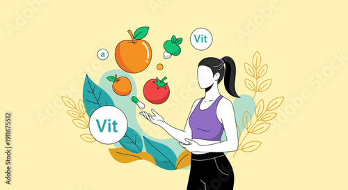 Woman Holding Fruits Representing Vitamins and Nutrition.