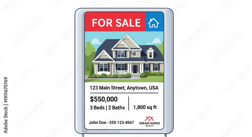 Obraz premium Real Estate Property For Sale Sign.