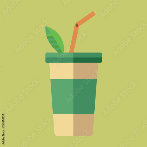A reusable cup with a bamboo straw 