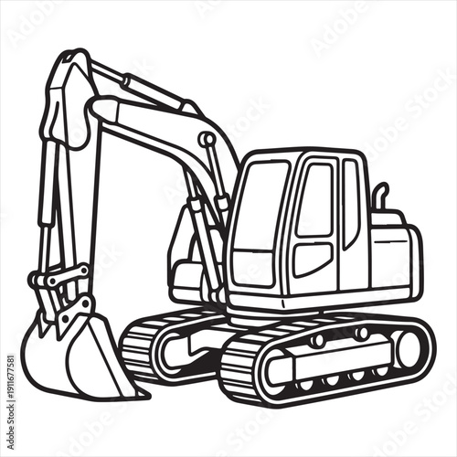 Heavy Construction Machinery Line Drawing for Kids and Education