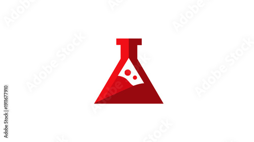 A geometric illustration of a laboratory flask with red gradients and bubbles, isolated on white