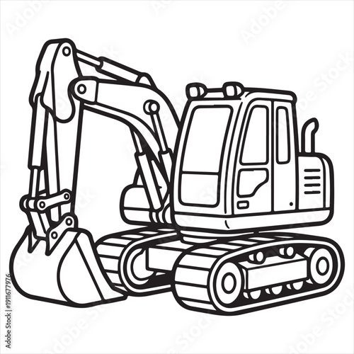 Heavy Construction Machinery Line Drawing for Kids and Education