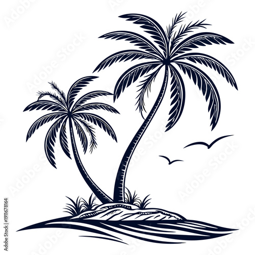 A striking minimalist silhouette of two palm trees 
