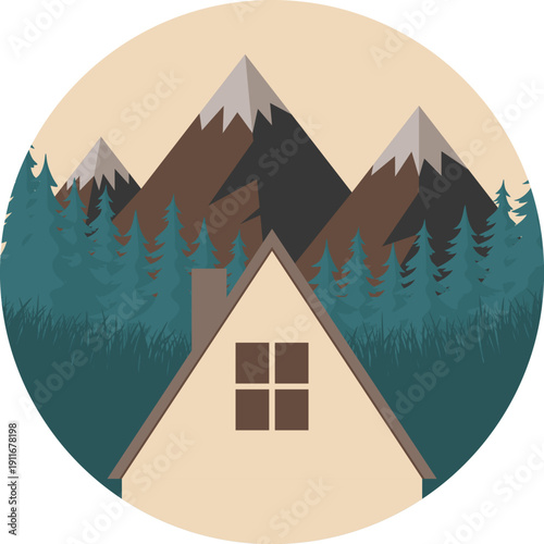 house in forest and mountains