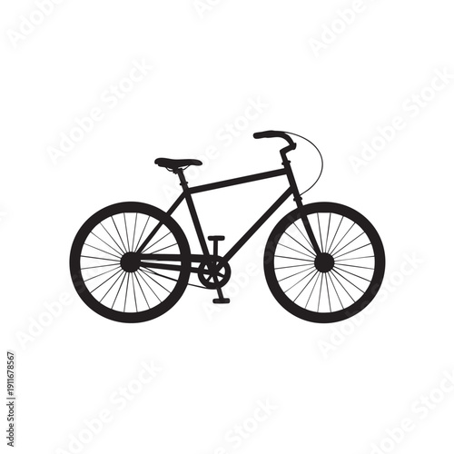 Simple black bicycle graphic illustration on white background symbolizing cycling and transportation