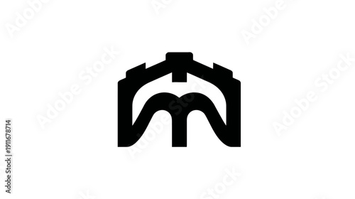 A black and white stylized image of a possible stylized architecture element against a white background