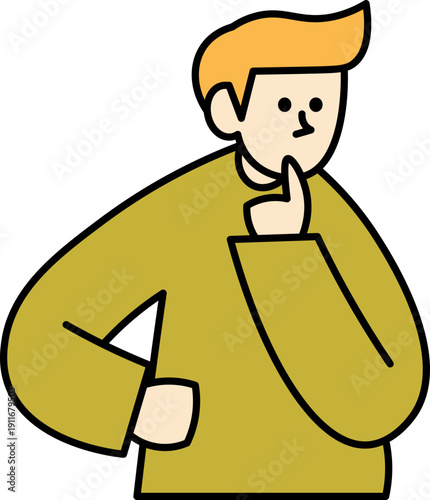 Thoughtful man in yellow sweater thinking deeply