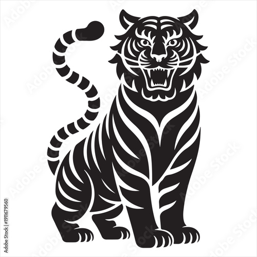 Cute cartoon tiger vector illustration of a striped feline cub isolated on white and black backgrounds for wildlife and safari nature art