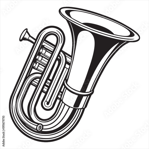 Golden saxophone and brass trumpet vector illustration featuring musical notes and a retro jazz instrument icon isolated on white