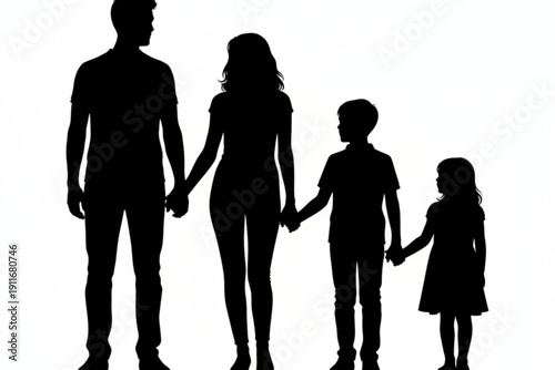 Family Silhouette: An elegant silhouette showcases a family's bond, holding hands together. It evokes feelings of unity and love.