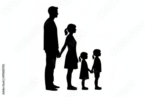 Family Silhouette: A heartwarming silhouette of a family, hand in hand, symbolizing unity, love, and the bonds that tie them together. 