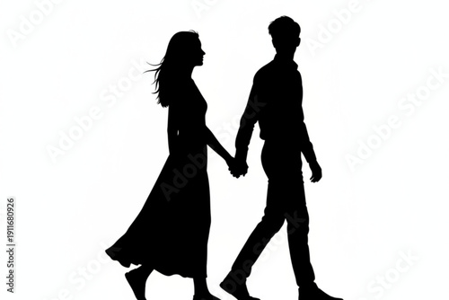 Silhouette of Togetherness: Silhouette of a couple, hand in hand, embarking on a shared journey with an unspoken promise of lasting love and mutual support.