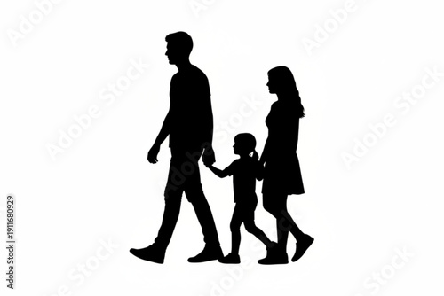 Family Stroll: A silhouette of a family, a parent holding hands with a child while walking, embodies the core values of unity and togetherness in every step.