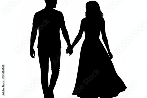 Eternal Bond: Silhouette of a couple walking together, hand in hand, symbolizing love, commitment, and the journey of life. A tender moment captured in an image that speaks volumes. 