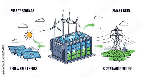 Renewable energy power station sustainable electricity production green energy technology illustration