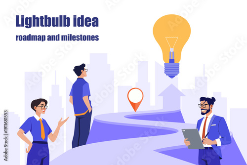 Entrepreneurship Startup Journey with Strategy Roadmap and Teamwork Vector Illustration