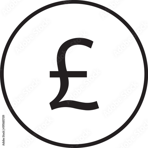 Minimalist Pound Icon: Vector Outline of GBP Currency Symbol Inside Circle