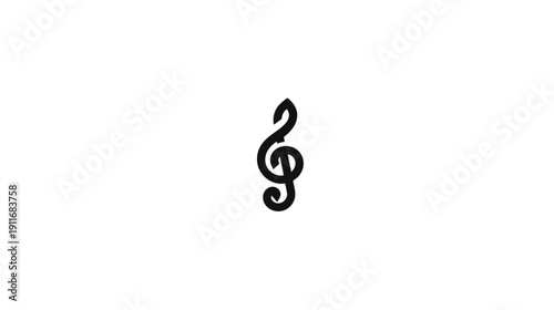 A black, elegant treble clef symbol, centered on a bright white background, minimalist design
