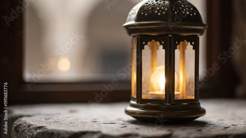Lantern on Stone Surface by Window.