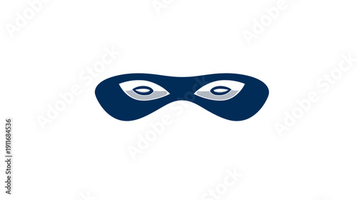 A simple, dark blue mask with white and grey eye details, isolated on a white background
