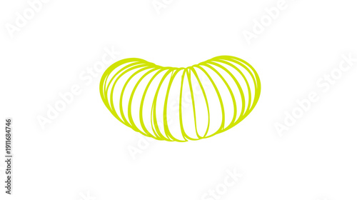 Abstract, lime-green, curved lines form a shape. It resembles a segmented fruit. Pure white background