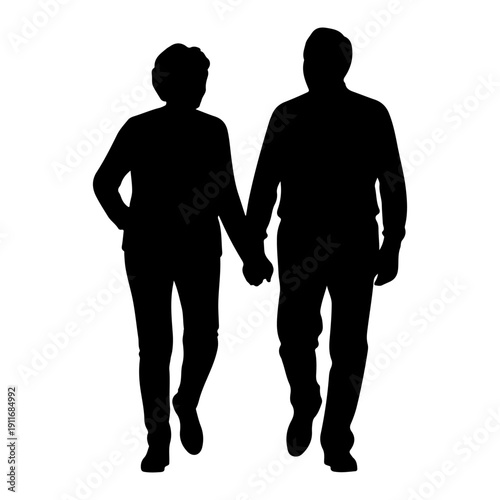 Elderly Couple Holding Hands Walking Silhouette