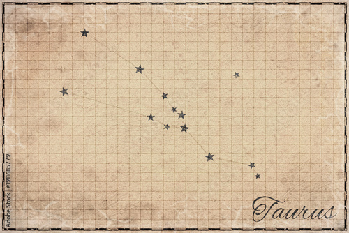 Fotografie Taurus Constellation Star Map, Retro Paper