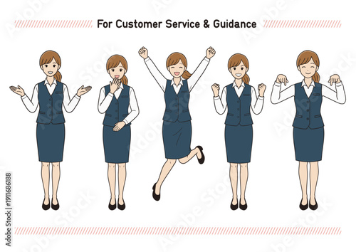 喜び・成功を表現する 受付スタッフ（女性）のイラスト