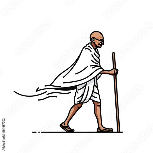 Gandhi's determined stride during the Dandi March, a powerful Salt March illustration, conveying peaceful protest and freedom