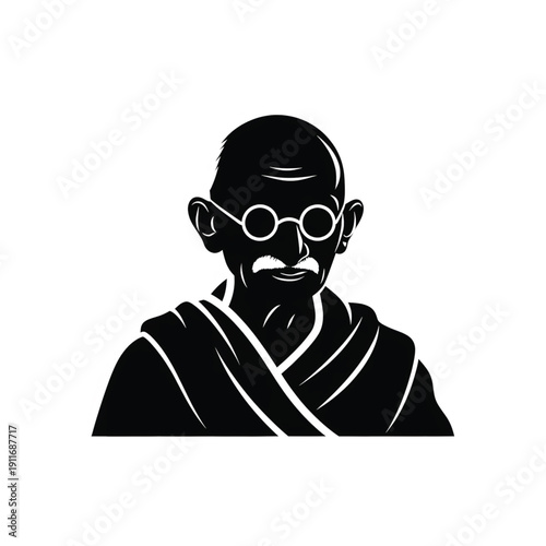 Gandhi's silhouette during the historic Dandi March, also known as the Salt March, in a simple illustration style