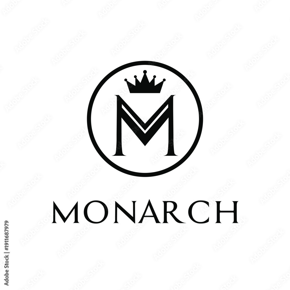 Fototapeta premium Monarch Letter M Logo with Royal Crown in Circular Frame